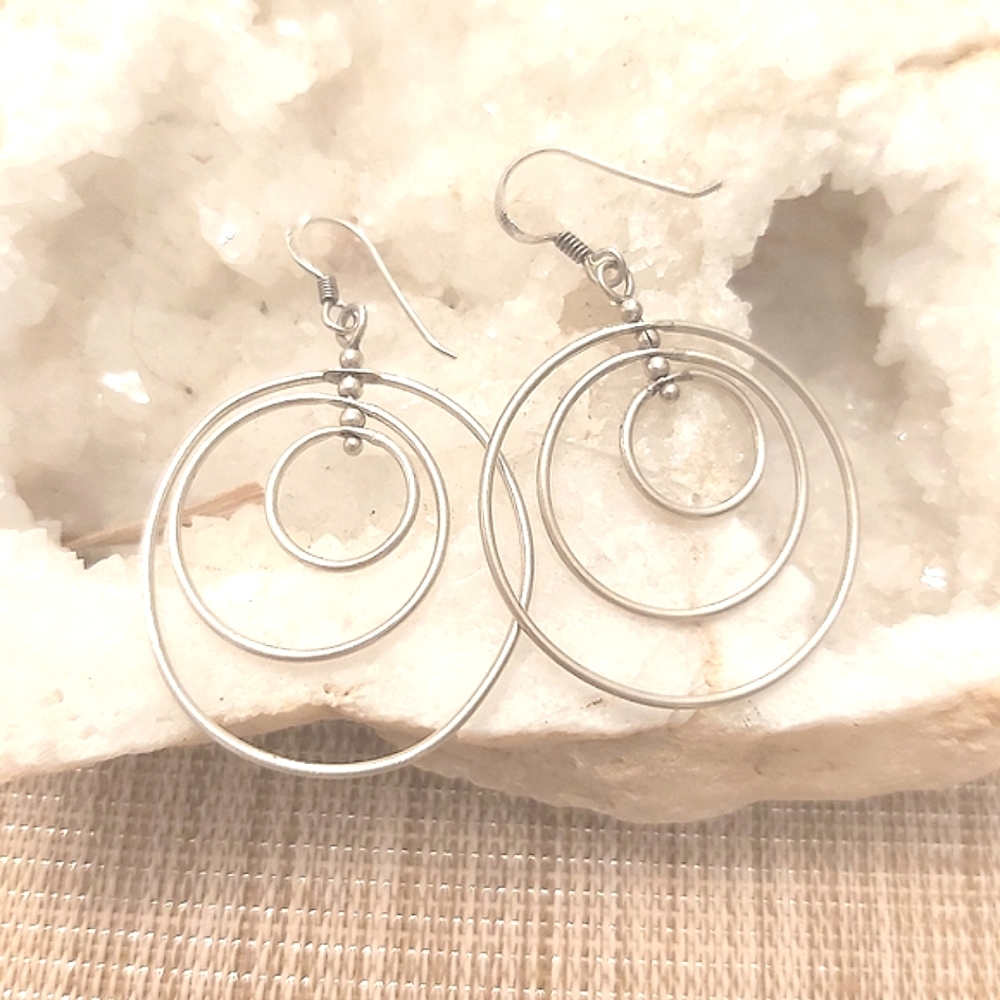 Vintage handcrafted Sterling silver hook dangle earrings hoops circles